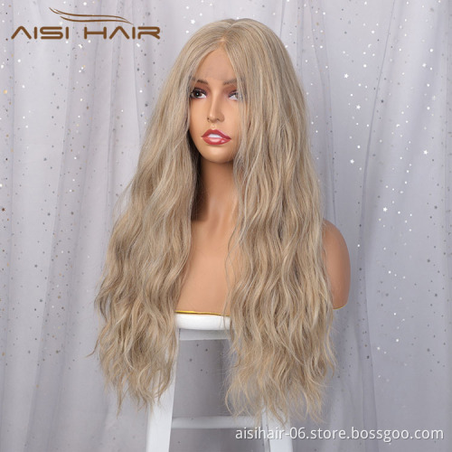 Aisi Hair Top Quality 24 Inch Long Wavy Blonde Swiss Lace Wigs Body Wave Synthetic Lace Frontal Hair Wigs For Black Women